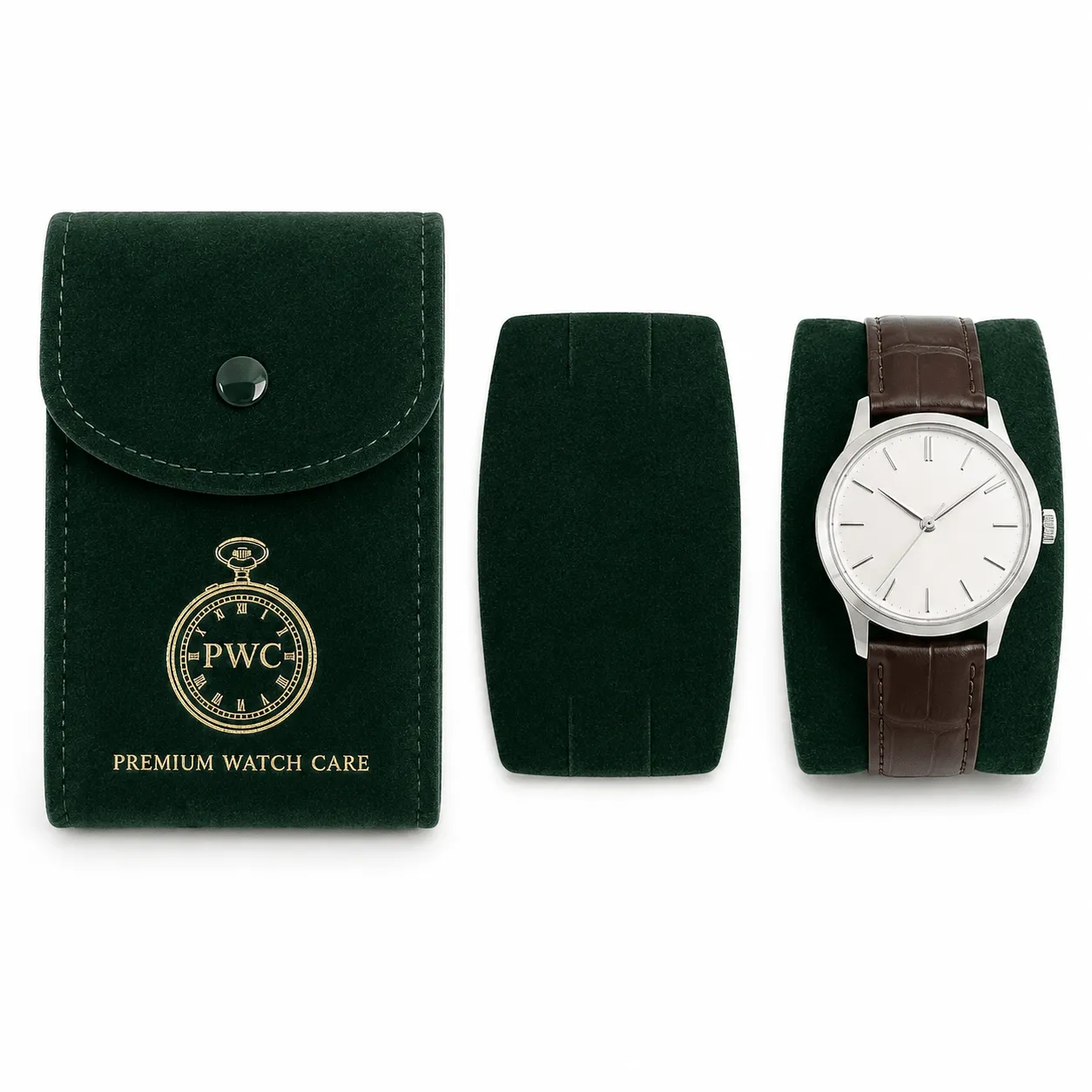 Premium Watch Care 3-Pack Suède PWC Horloge Reisetui Watch Pouch Groen