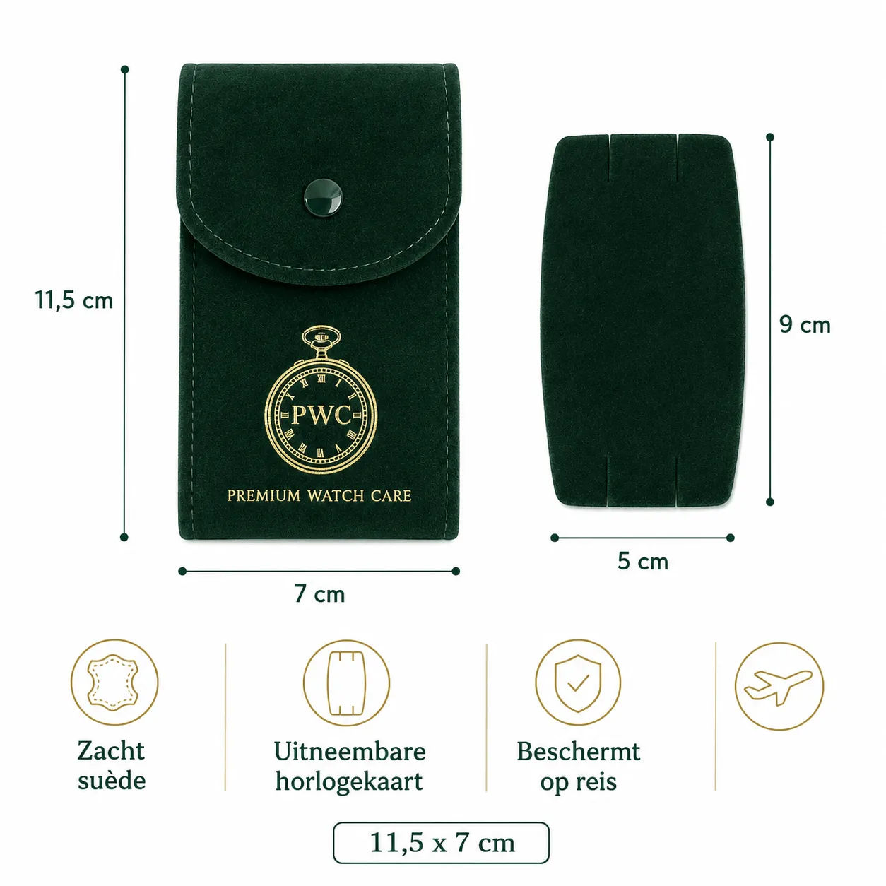 Premium Watch Care 3-Pack Suède PWC Horloge Reisetui Watch Pouch Groen
