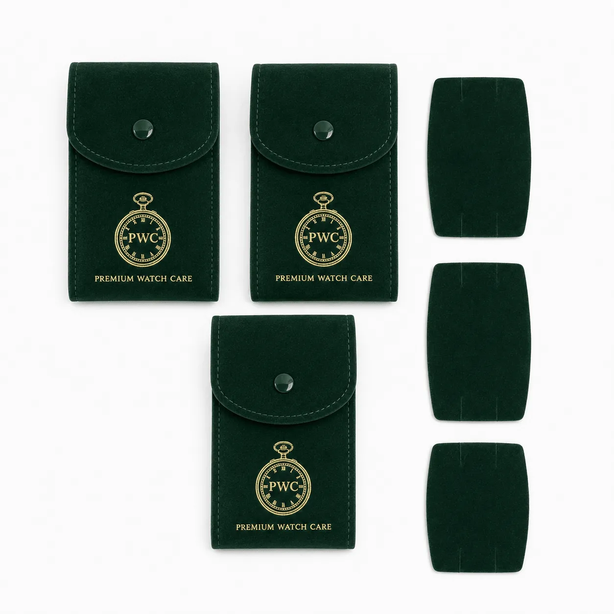 Premium Watch Care 3-Pack Suède PWC Horloge Reisetui Watch Pouch Groen