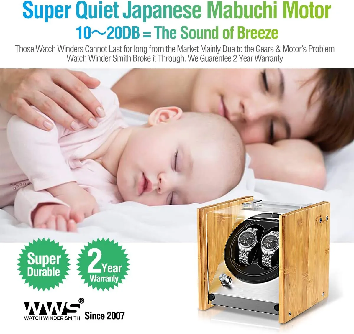 Watch Winder Smith Bamboo watchwinder 2 horloges USB