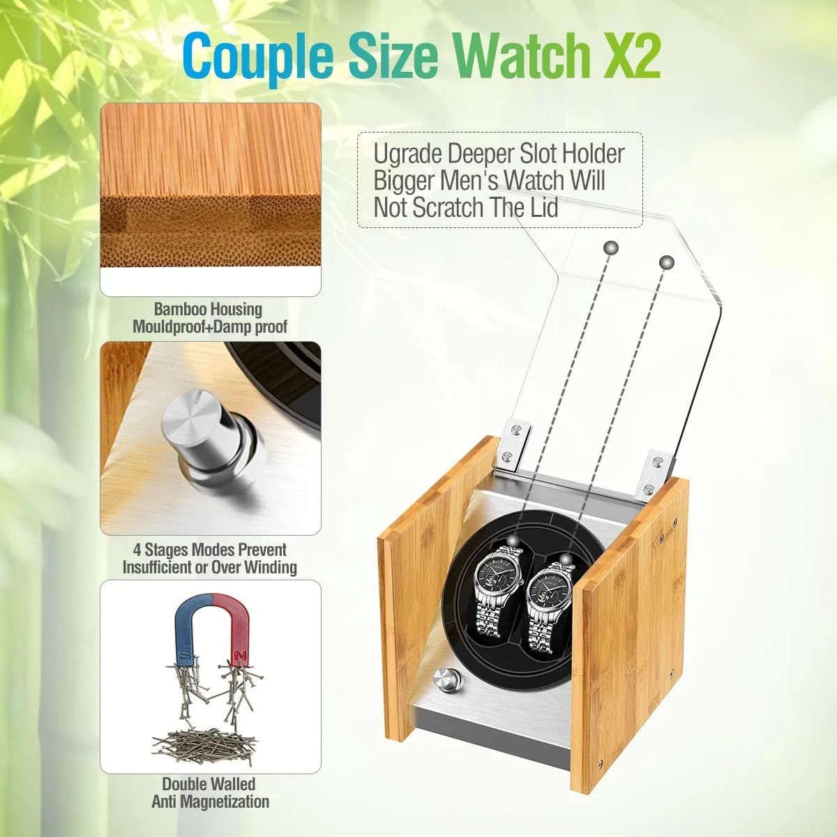 Watch Winder Smith Bamboo watchwinder 2 horloges USB