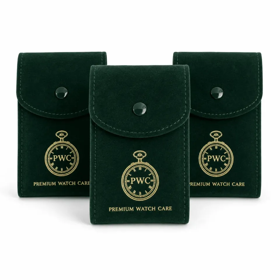Premium Watch Care 3-Pack Suède PWC Horloge Reisetui Watch Pouch Groen