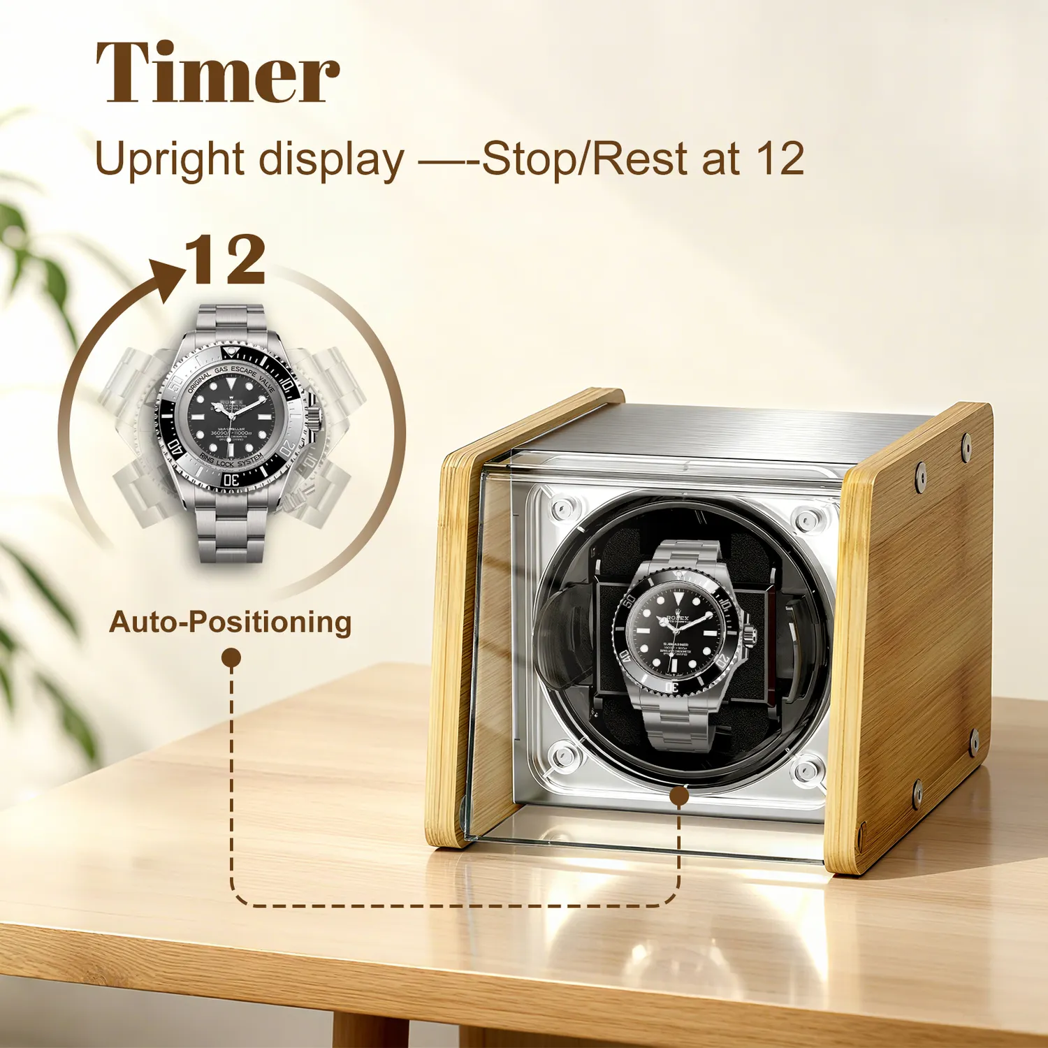 Watch Winder Smith bamboe watchwinder met timer